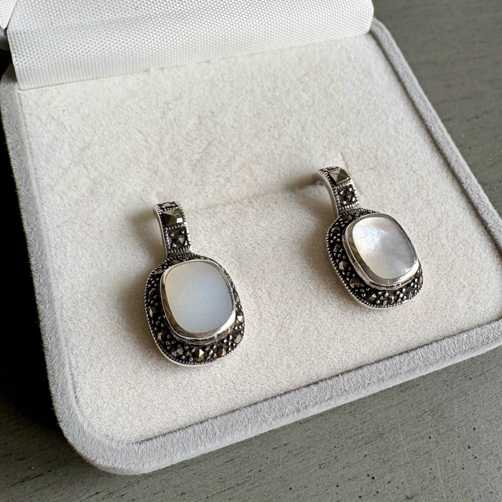 Sterling Silver Drop Elegant Silver Deco White Earrings Vintage